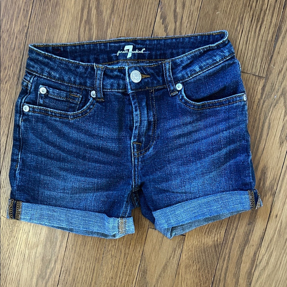 7 For All Mankind Dark Blue Rolled Cuff Denim Shorts